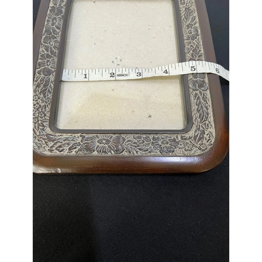 Vintage Floral Relief Picture Frame Dark Wood Tone Tabletop 4x6 Style Decor